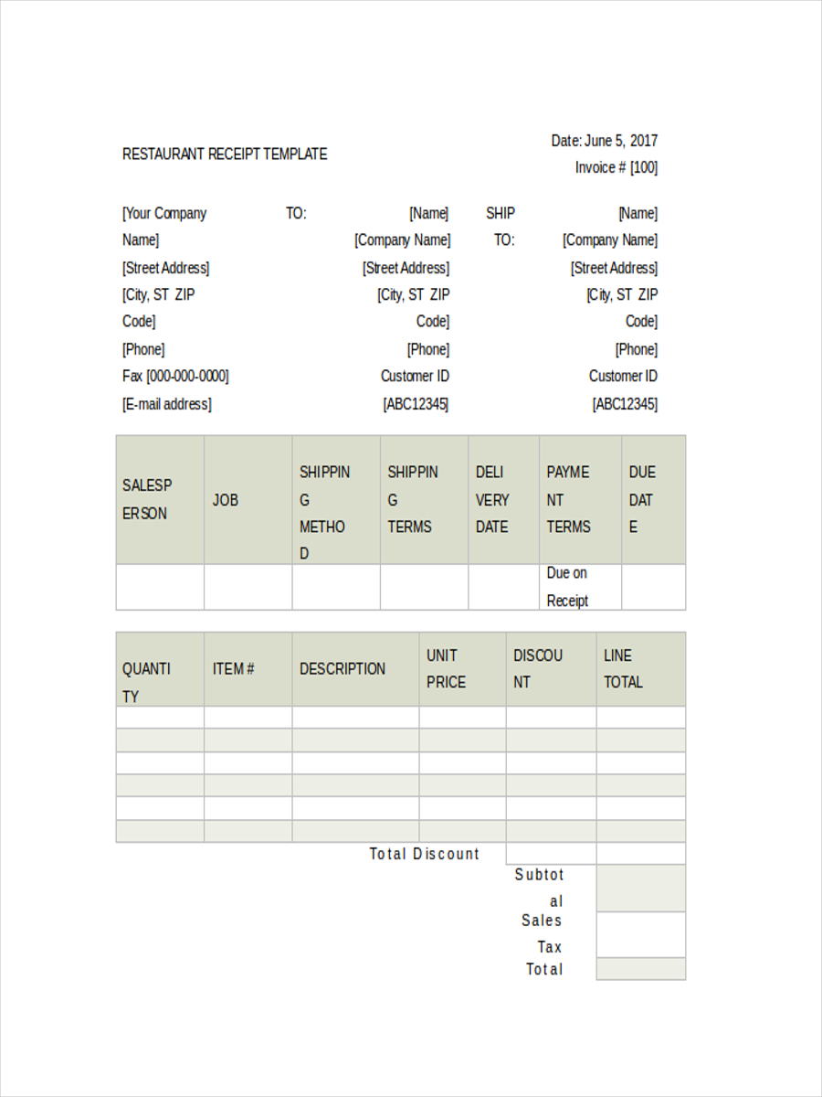 Restaurant Bill Receipt