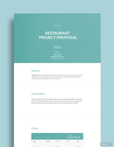 restaurant project proposal template