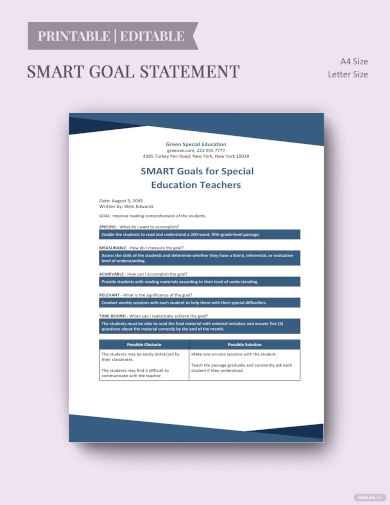 smart goals for especial education teachers template