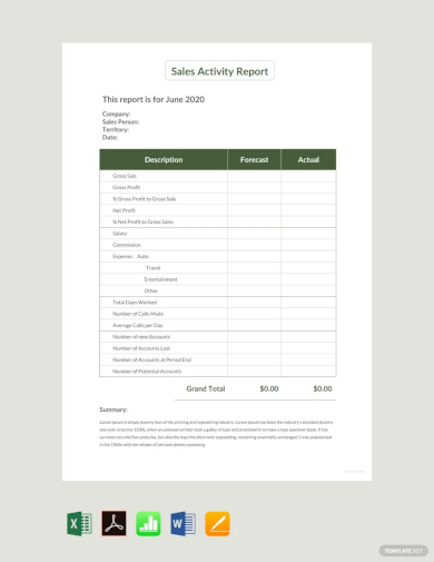 sales activity report sample template
