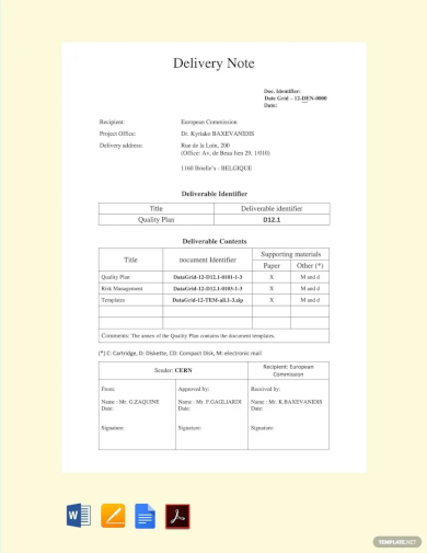 Sales Delivery Note Template