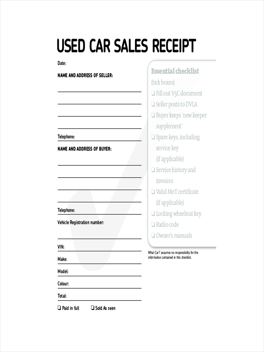 sample car sale receipt