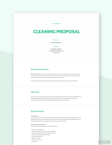 sample cleaning proposal template