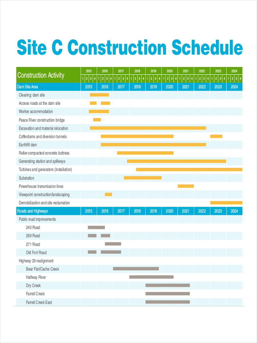 Construction Schedule Examples 38 In PDF Excel MS Word Numbers 