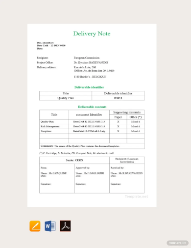 sample delivery note template