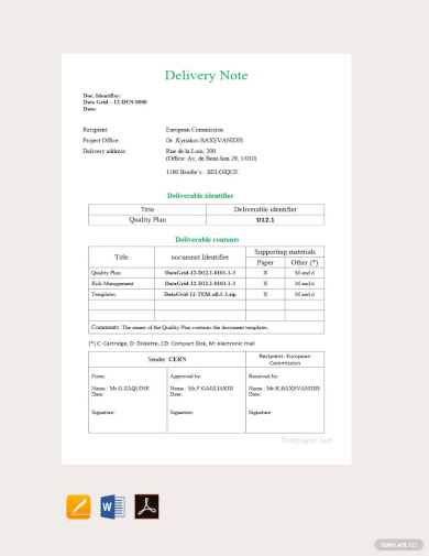 Sample Delivery Note Template