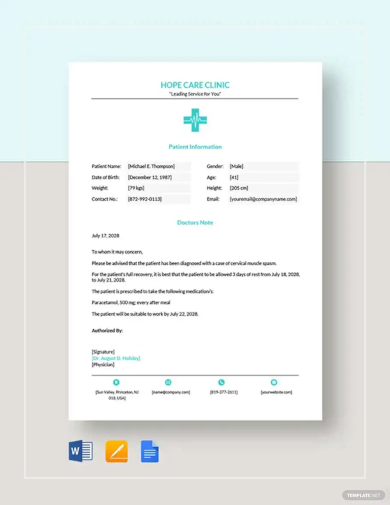 sample doctor note template