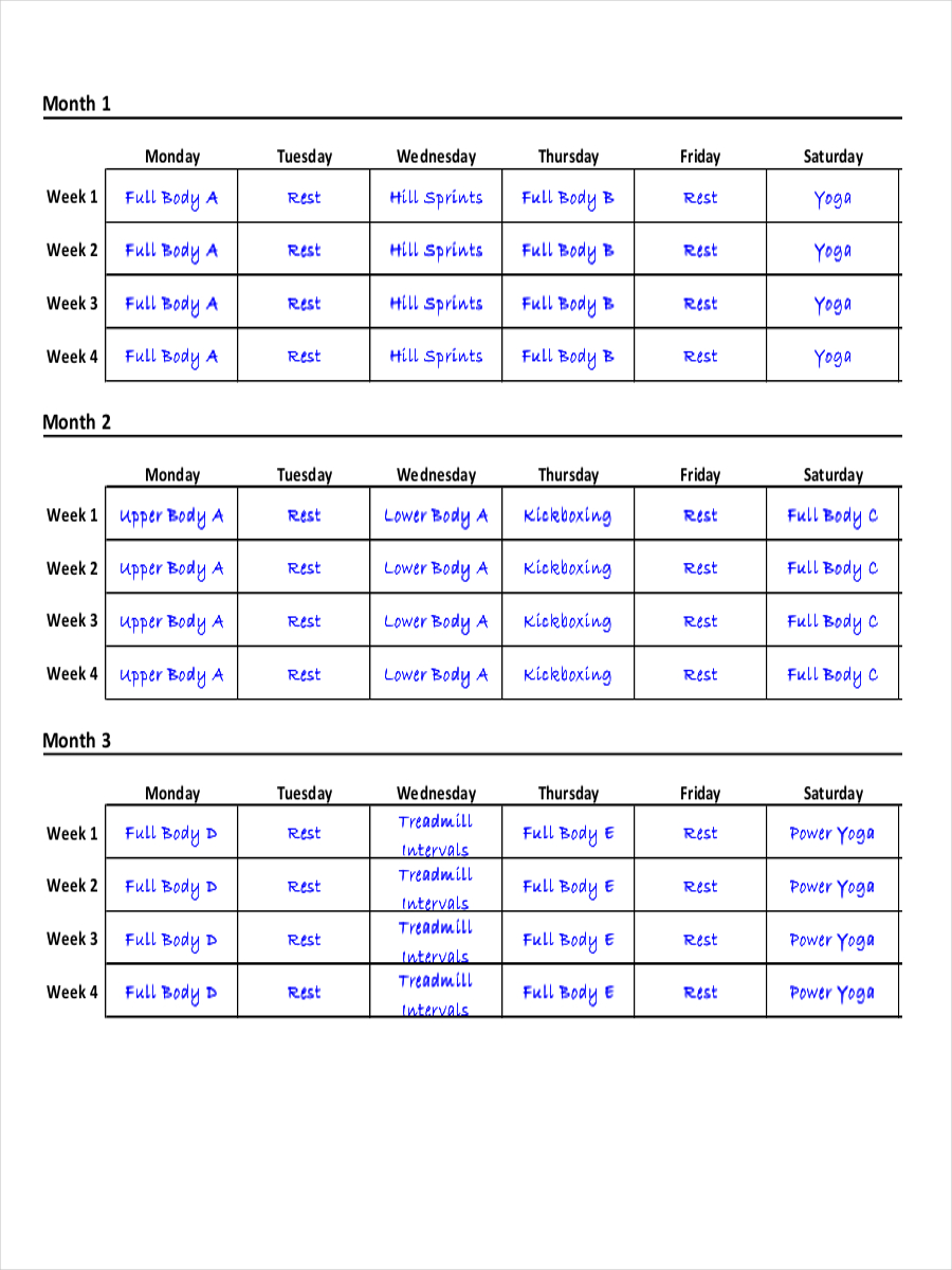 sample exercise schedule