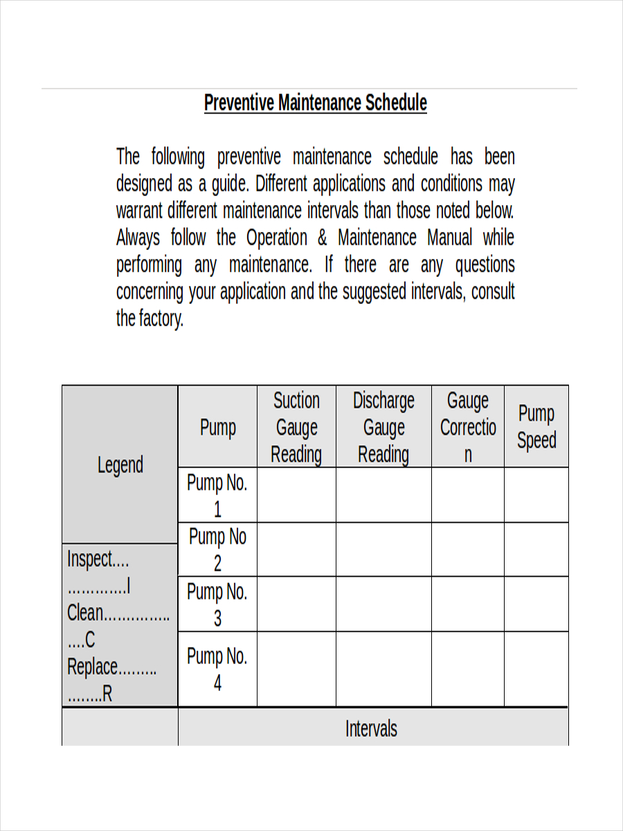 Preventive Maintenance Schedule Format Pdf