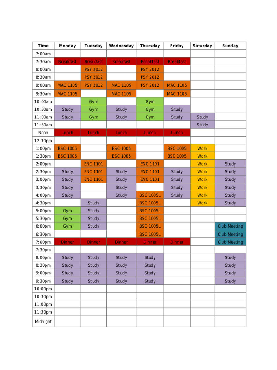 Student Schedule 9+ Examples, Google Docs, Word, Pages, How To Make, PDF