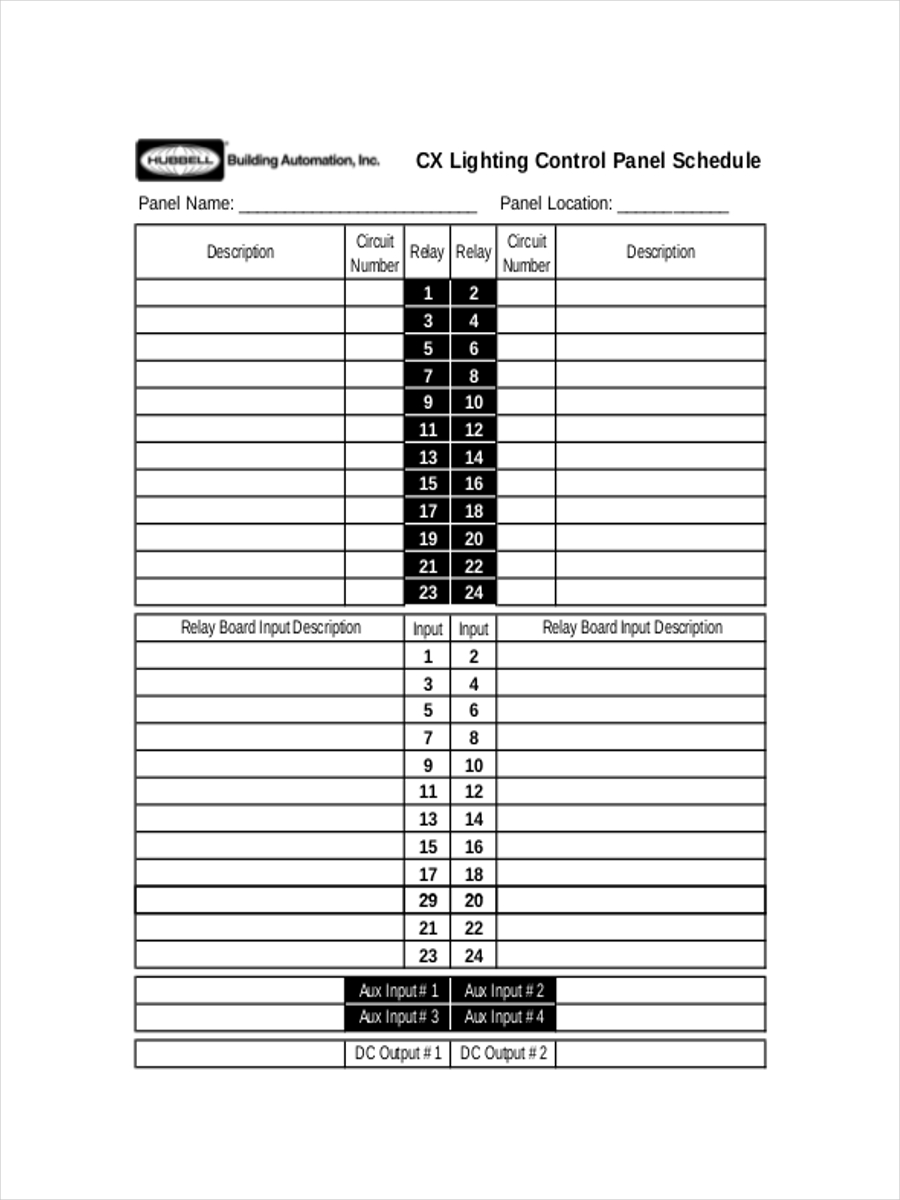 Schedule For Lighting Panel