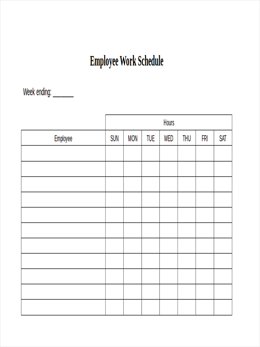 Blank Work Schedule Template Free Printable