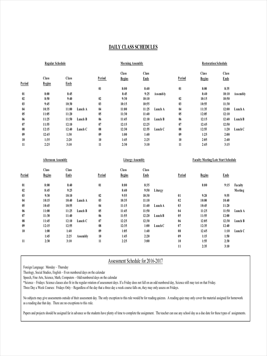 daily schedule example