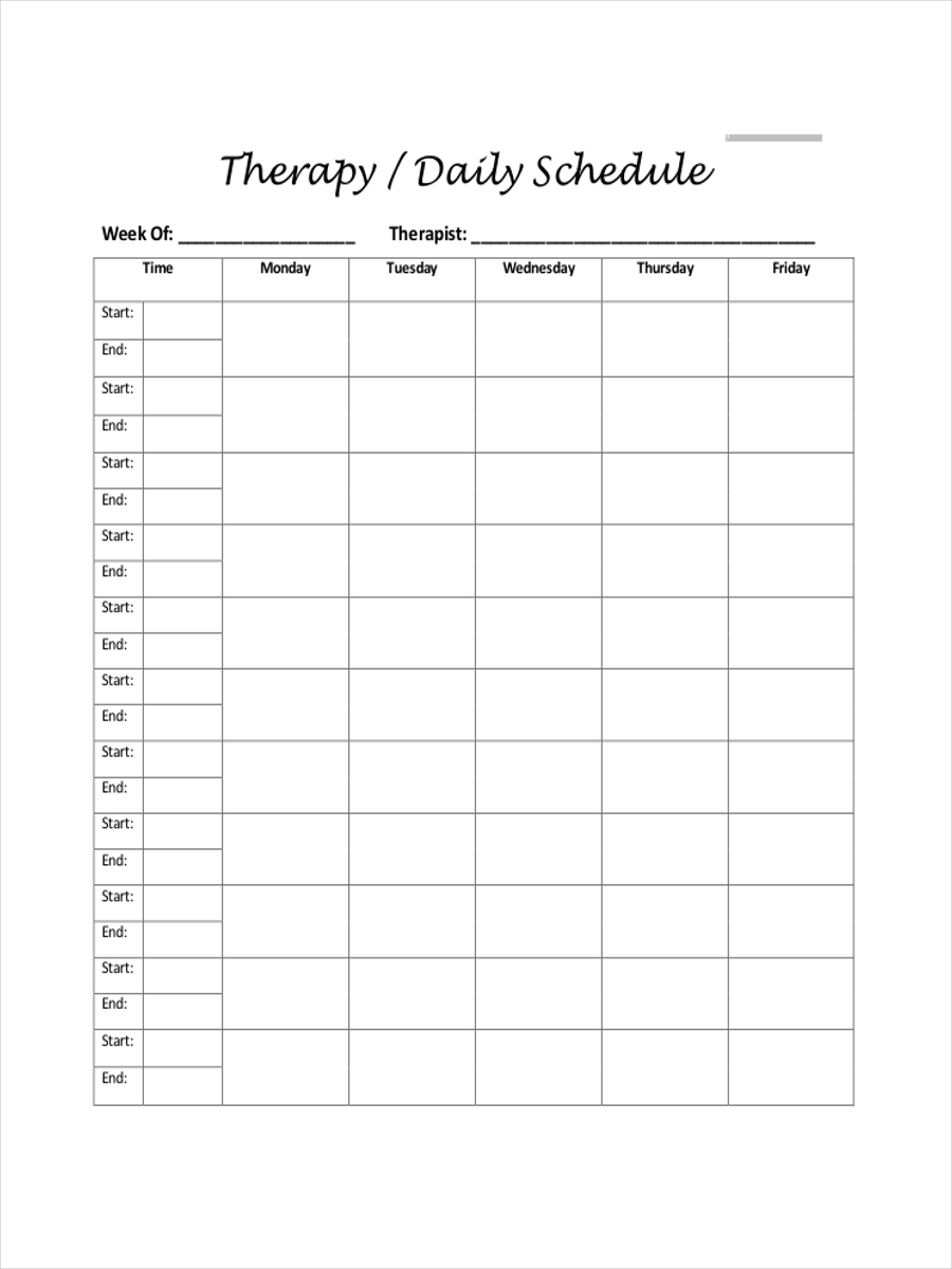 Schedule for Daily Therapy