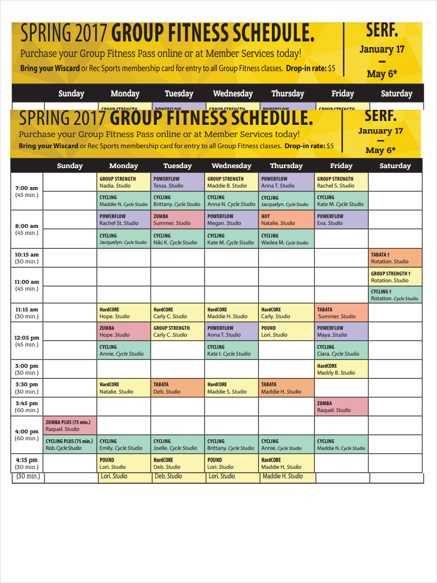 Fitness Schedule 10 Examples Format How To Create Pdf