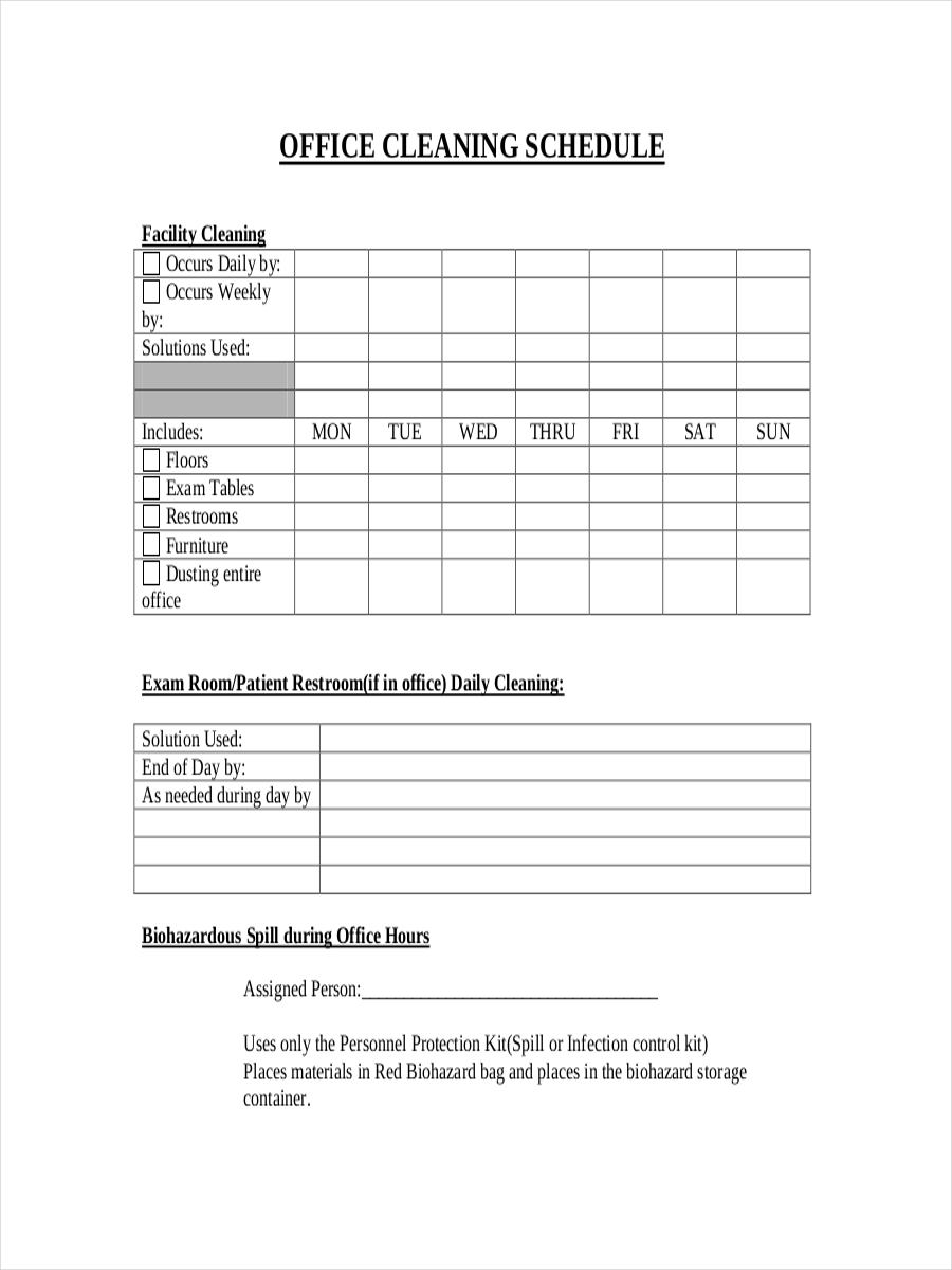 office cleaning schedule daily weekly monthly pdf