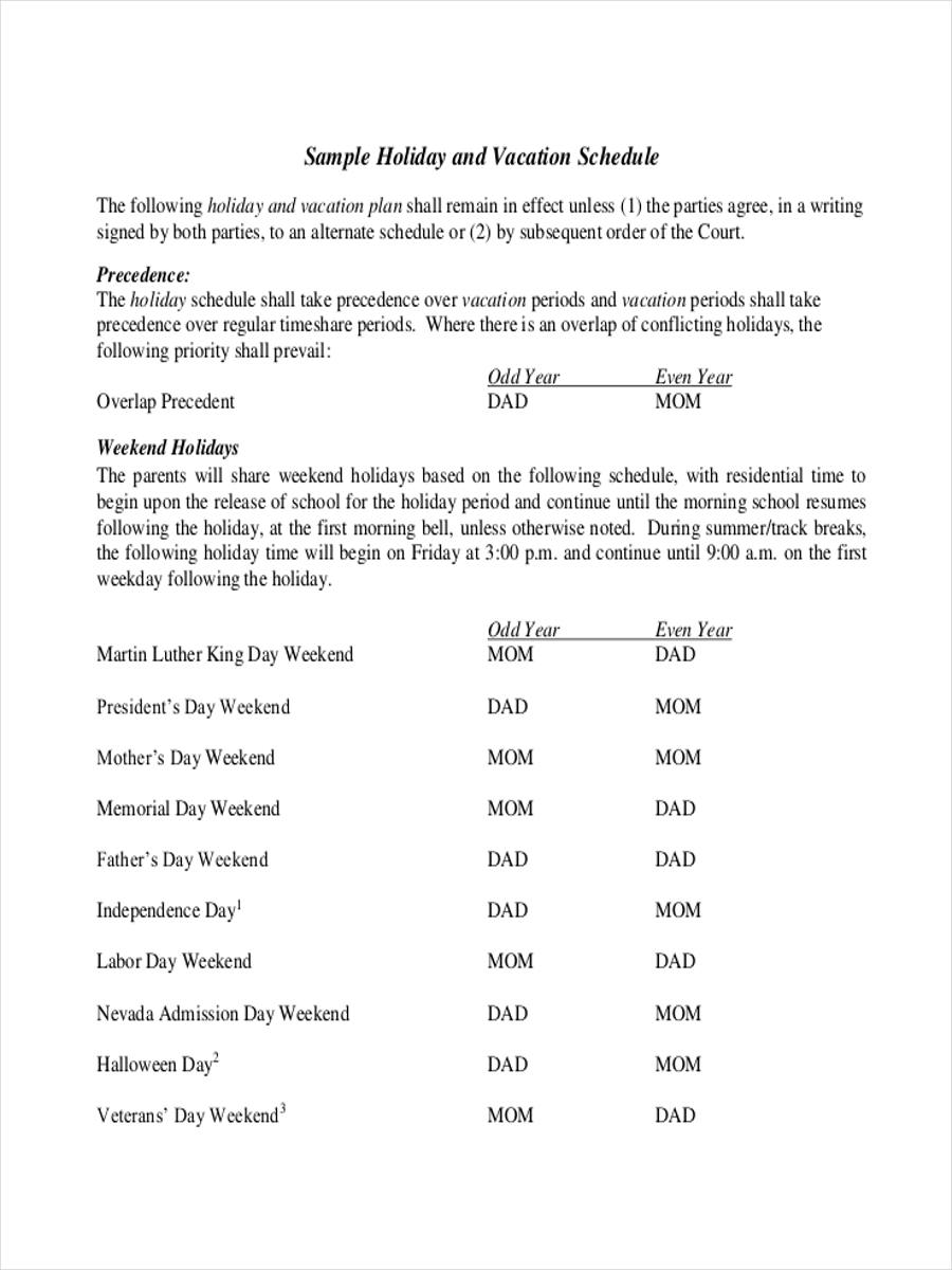 Infant Schedule Template