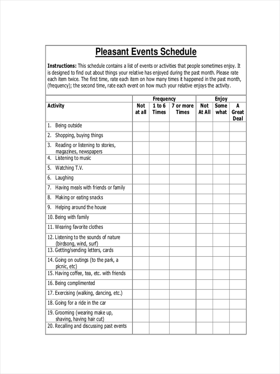 Schedule for Pleasant Events