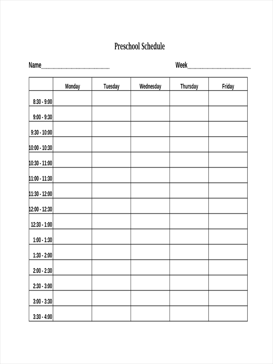 Schedule for Preschool Classroom1