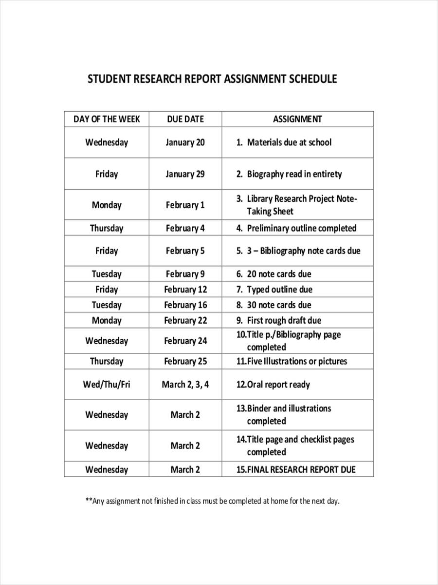 Schedule for Student Assignment