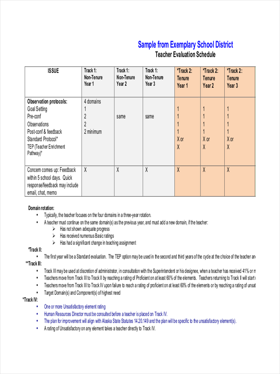 schedule for teacher evaluation1