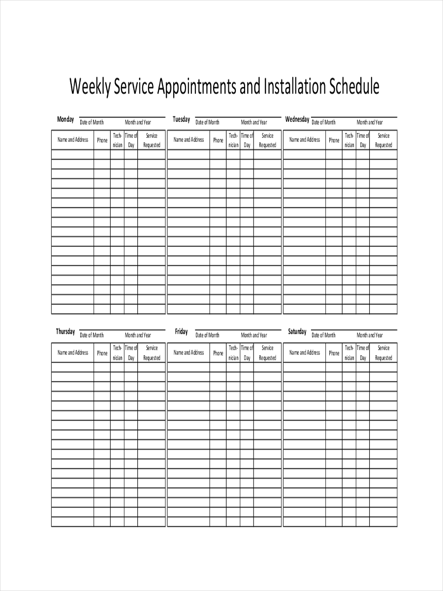 schedule for weekly appointment