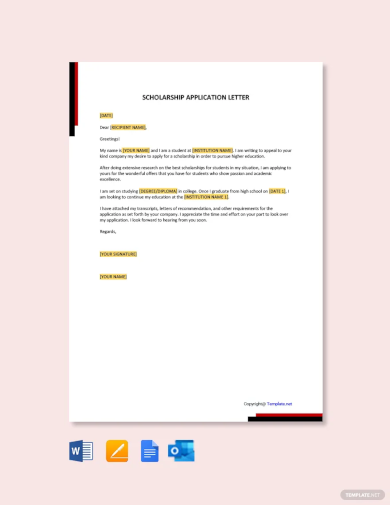 scholarship application letter template