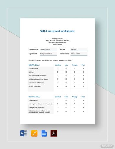 Self Assessment Worksheets Template