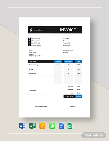 Self Employment Contractor Invoice Template