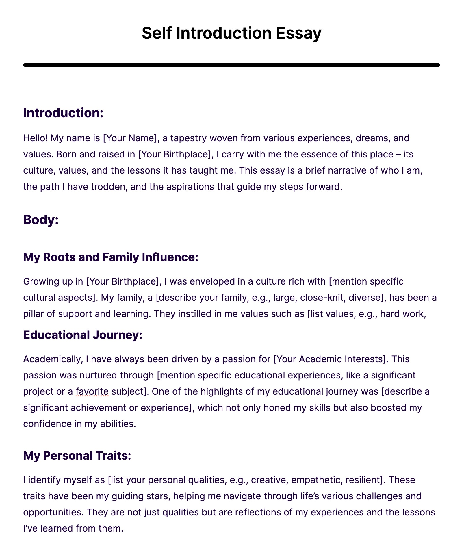 self introduction example essay