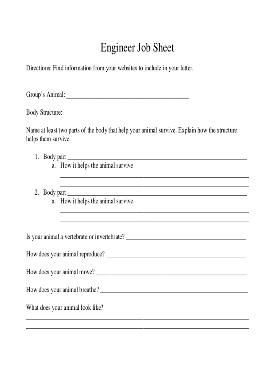 sheet for engineer job