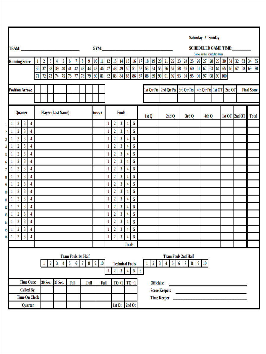 Printable Score Sheet Templates