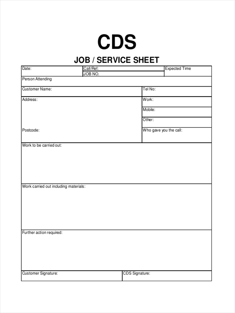 sheet for service job