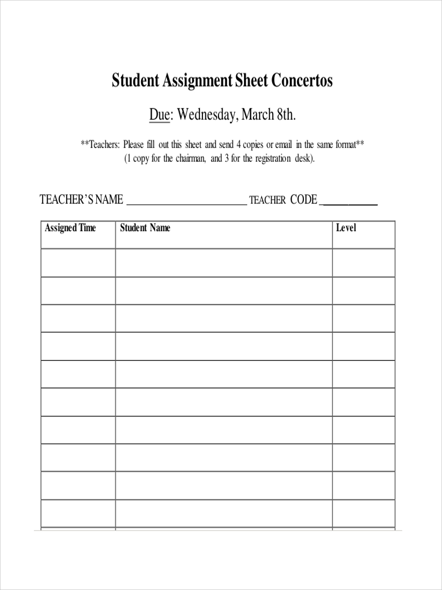 paper assignment sheet