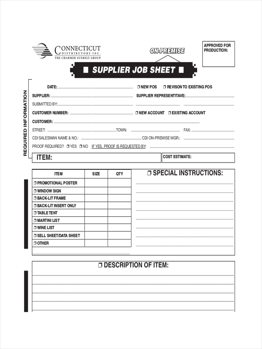 Sheet for Supplier Job