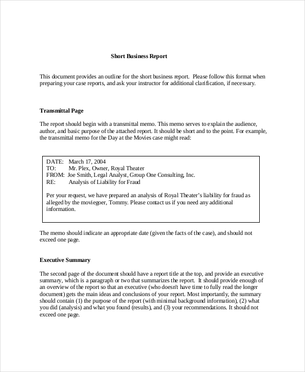 short business example report