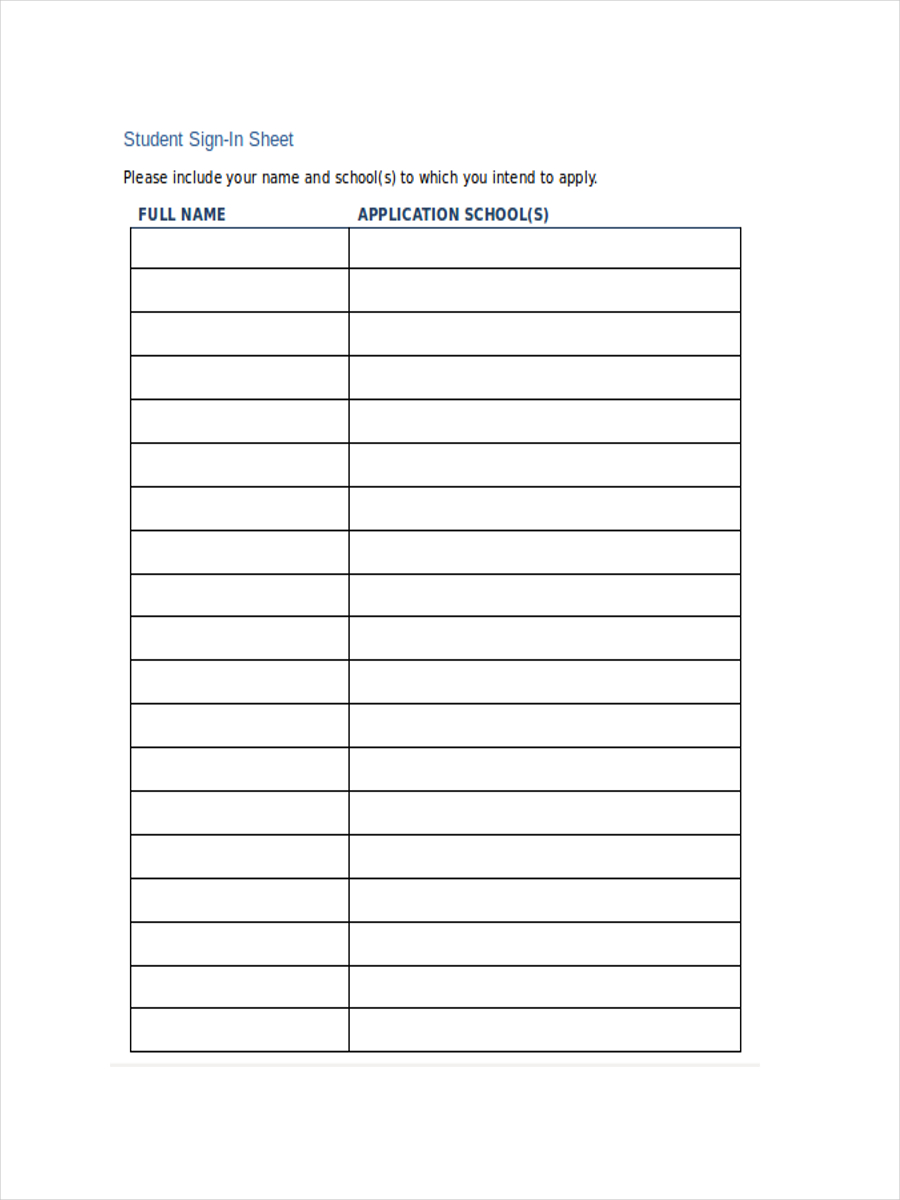 Sign In Sheet Printable