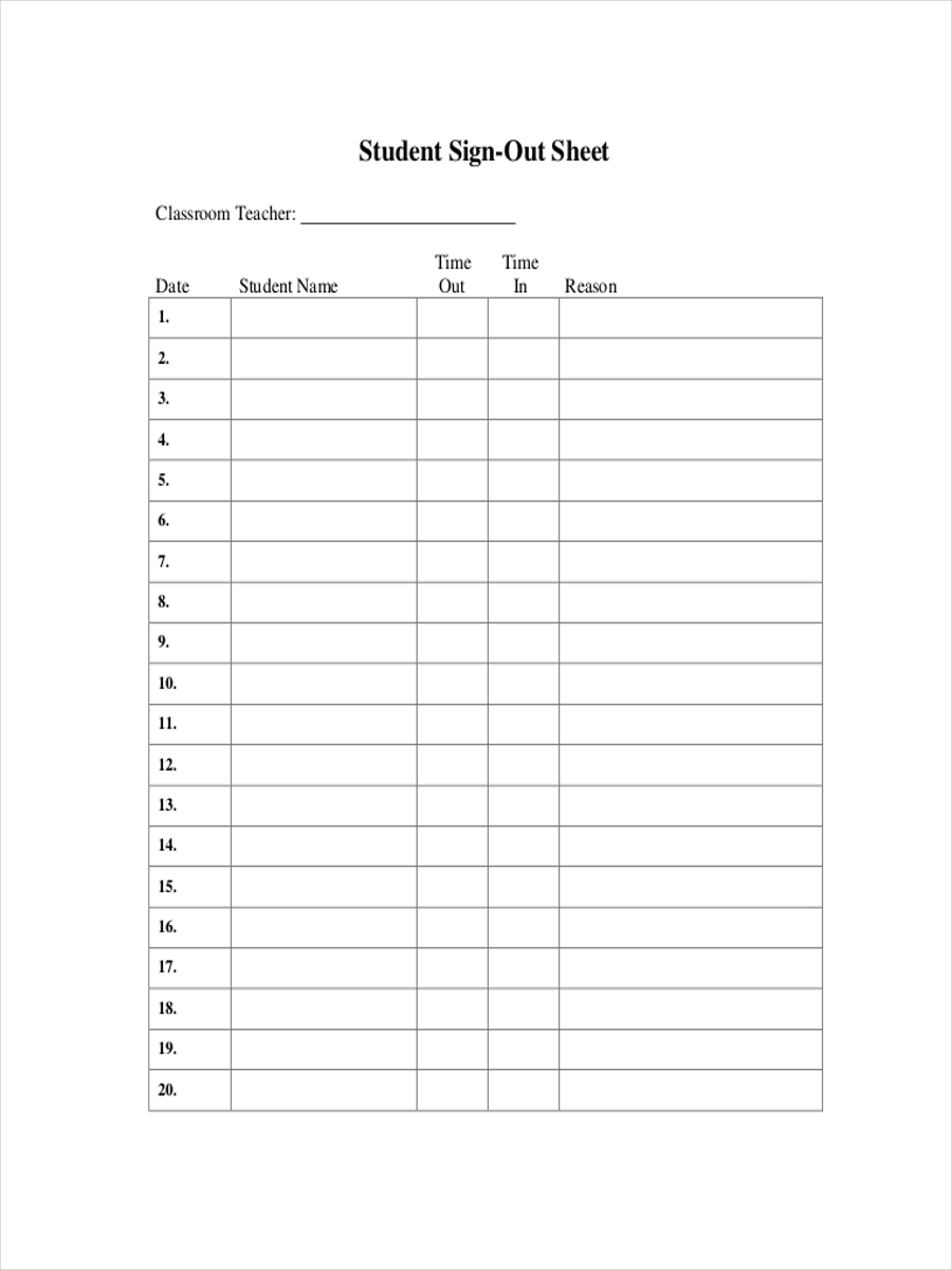 Printable Blank Sign Out Sheet 3434