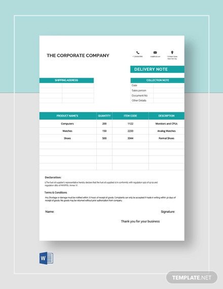 Simple Delivery Note Template