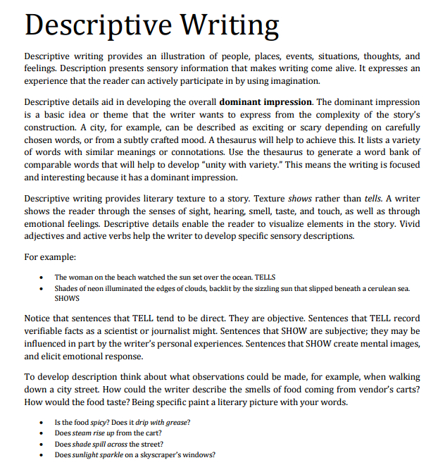 how to write a descriptive essays