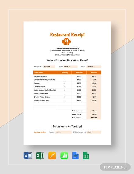 Free 11 Restaurant Receipt Examples Samples In Pdf Word Pages Examples