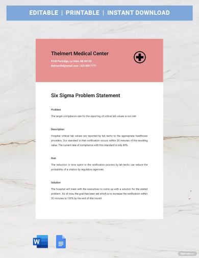 six sigma problem statement template