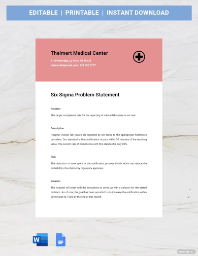 Six Sigma Problem Statement Template