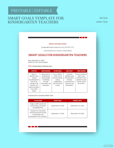 smart goals template for kindergarten teachers