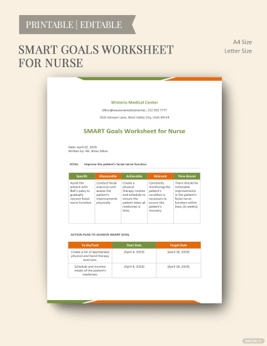 smart goals worksheet for nursing template