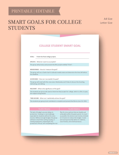 smart goals for college students template