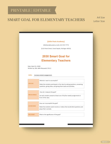 smart goals for elementary teachers sample template