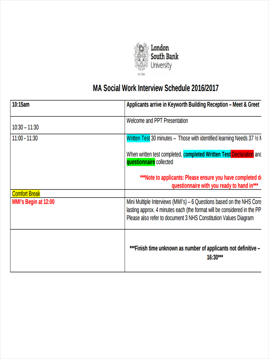 Interview Schedule - 17+ Examples, Format, Pdf | Examples