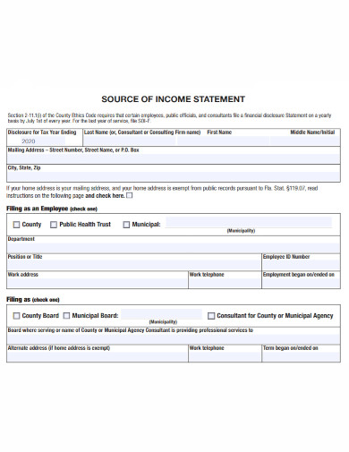 Sources of Income Statement
