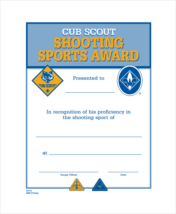 sports award certificate
